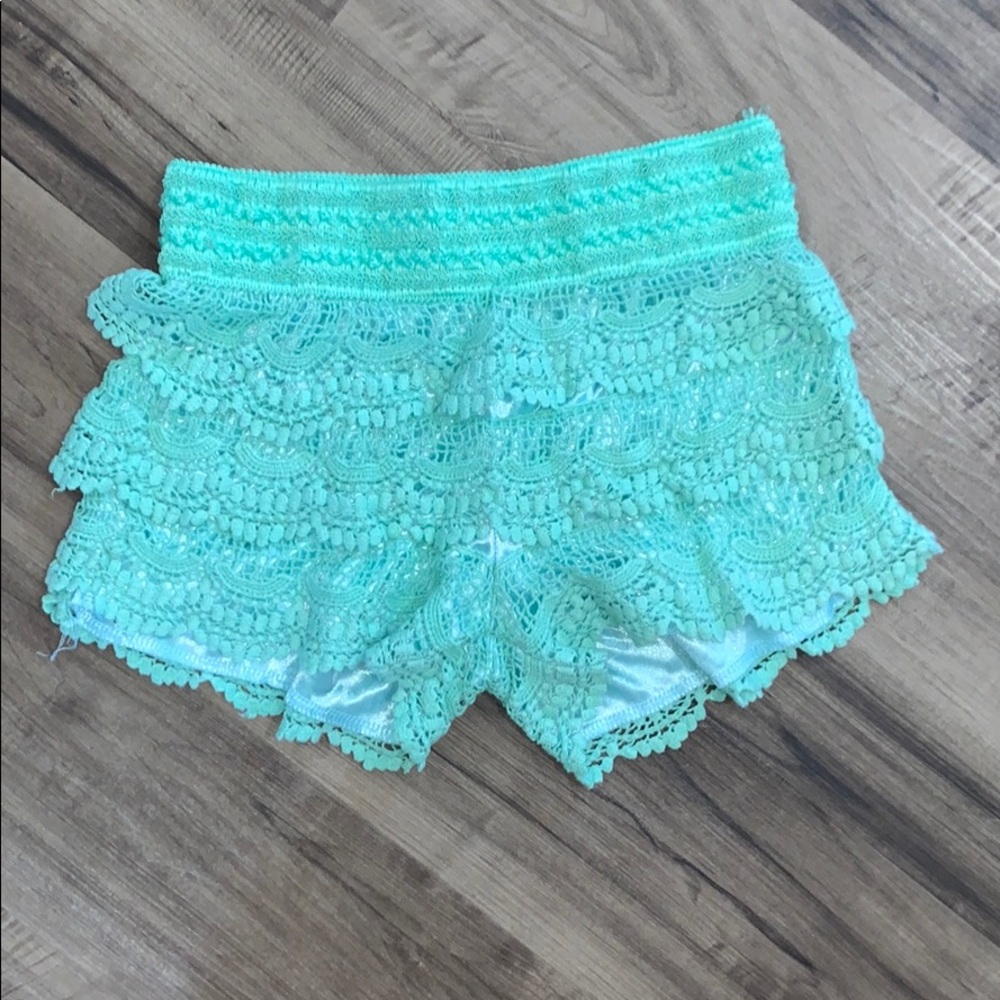 Teal lace layered shorts
